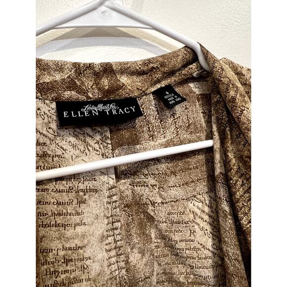 Vintage Linda Allard for Ellen Tracy Silk Abstract Script Print Blouse Size 8 - Picture 2 of 5